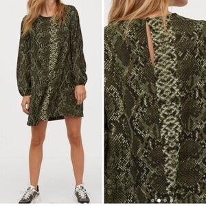H&M Olive Snake Print Long Sleeve Dress